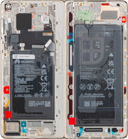 Display med Touchscreen Huawei Mate X7, med Ramme og Batteri, Gull, Service Pack 02357JRJ