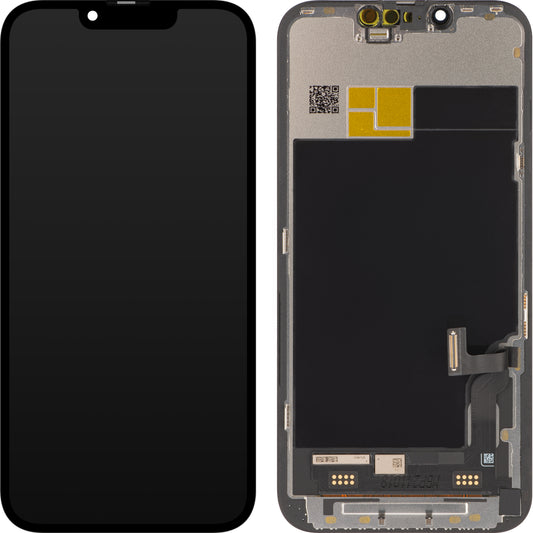 JK berøringsskjerm for Apple iPhone 13, med ramme, OLED IC bevegelig versjon, svart