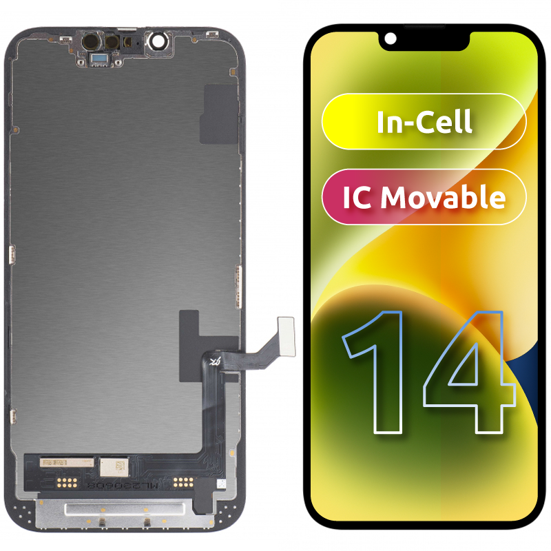 JK berøringsskjerm for Apple iPhone 14, med ramme, In-Cell LCD-versjon, svart