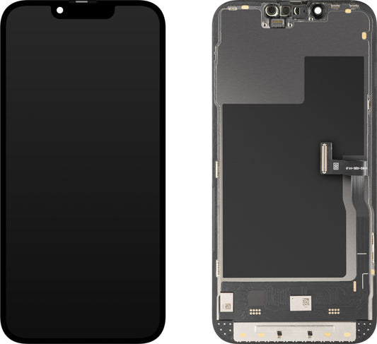 Display med MP Touchscreen kompatibel med Apple iPhone 13 Pro, med ramme, Soft OLED IC Movable 120Hz FHD-versjon, Svart