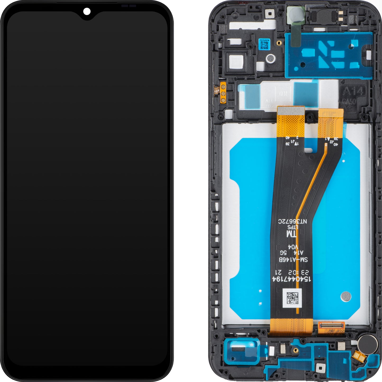 Display med MP Touchscreen kompatibel med Samsung Galaxy A14 5G A146, med ramme, ikke-europeisk versjon, svart