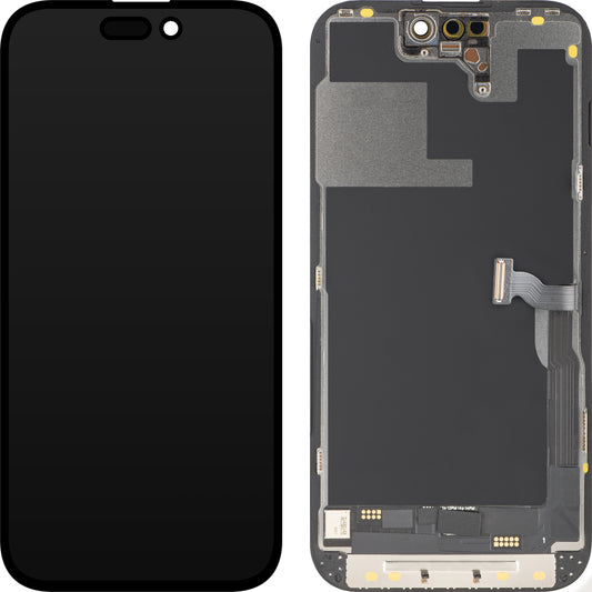 Display med MP Touchscreen kompatibel med Apple iPhone 14 Pro, med ramme, OLED FHD Diagnostic versjon, Svart
