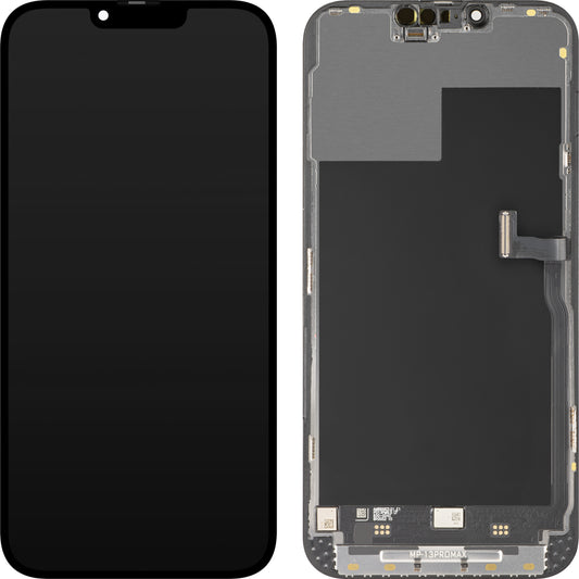 MP berøringsskjermdisplay kompatibelt med Apple iPhone 13 Pro Max, med ramme, Premium Soft OLED FHD 120Hz diagnostisk versjon, svart