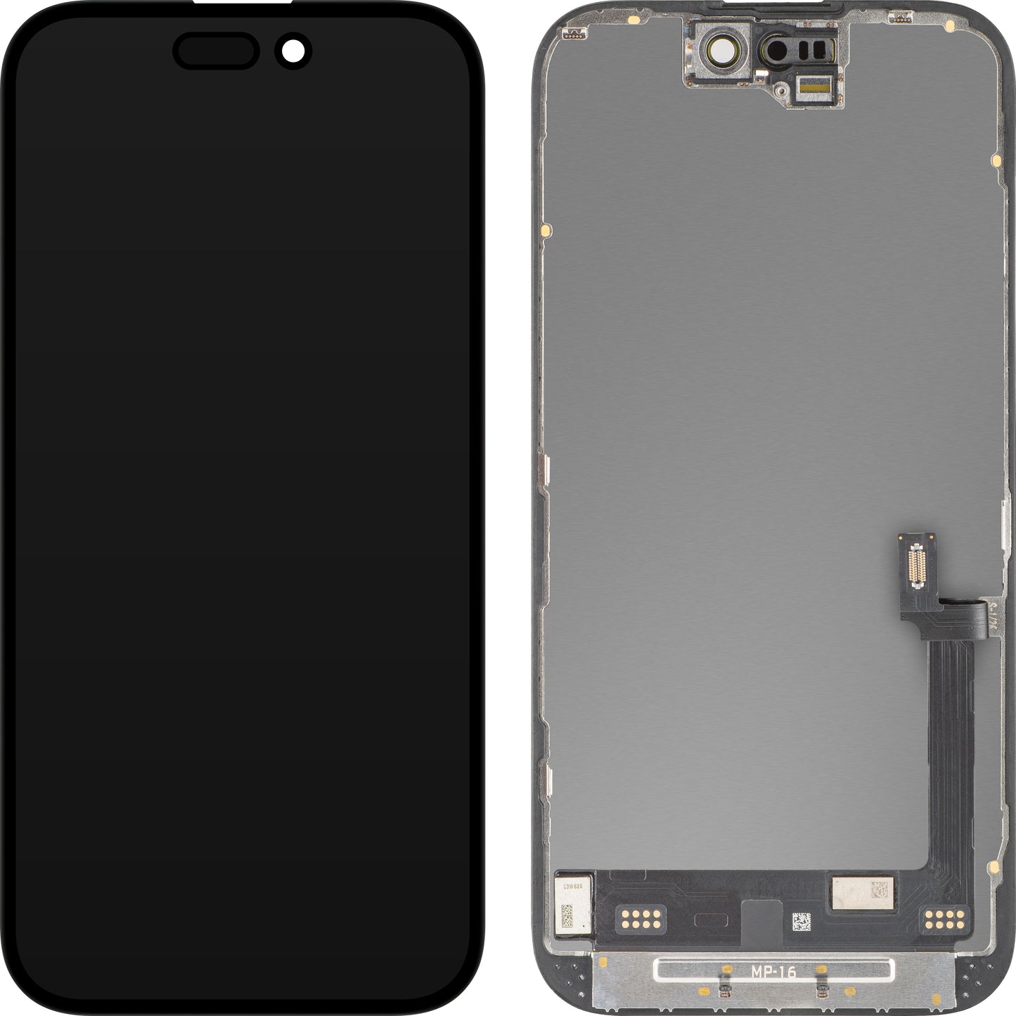 MP berøringsskjermdisplay kompatibelt med Apple iPhone 16, med ramme, Premium Soft OLED FHD diagnostisk versjon, svart