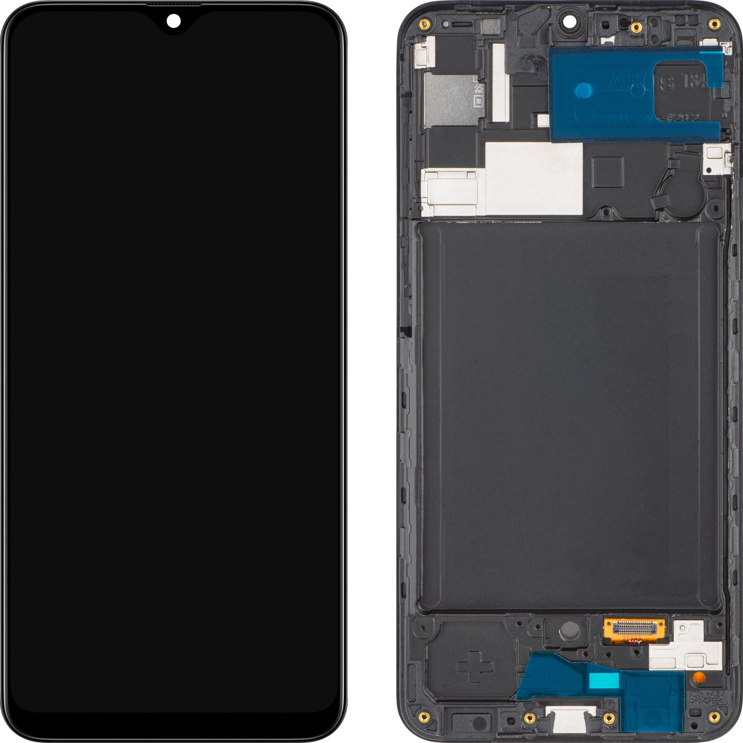 MP berøringsskjerm kompatibel med Samsung Galaxy A30s A307, med ramme, svart