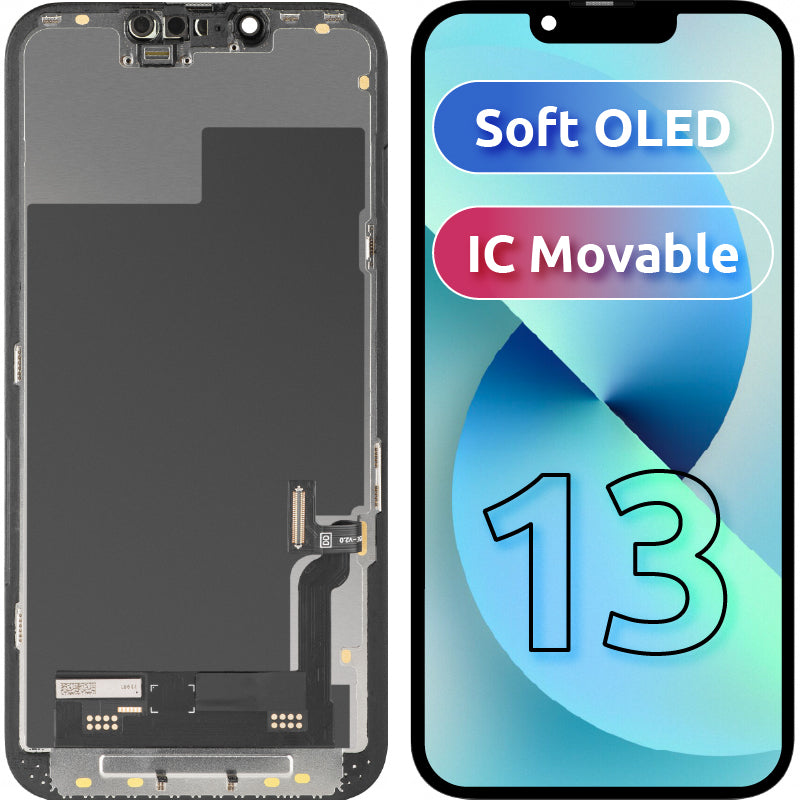 Display med MP Touchscreen kompatibel med Apple iPhone 13, med ramme, Soft OLED FHD IC Movable versjon, Svart