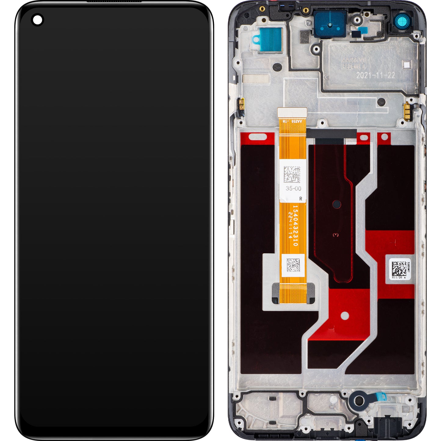 Touchscreen-display Oppo A96, med ramme, svart, Service Pack 4130058