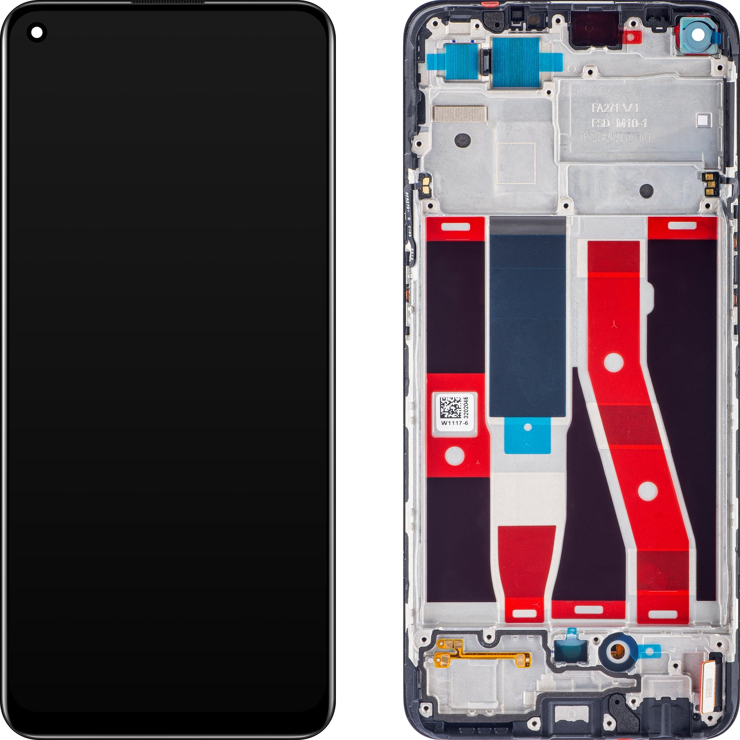 Berøringsskjerm Oppo Reno5 F / A94 / F19 Pro / Reno5 Lite, med ramme, svart, Servicepakke 4906763