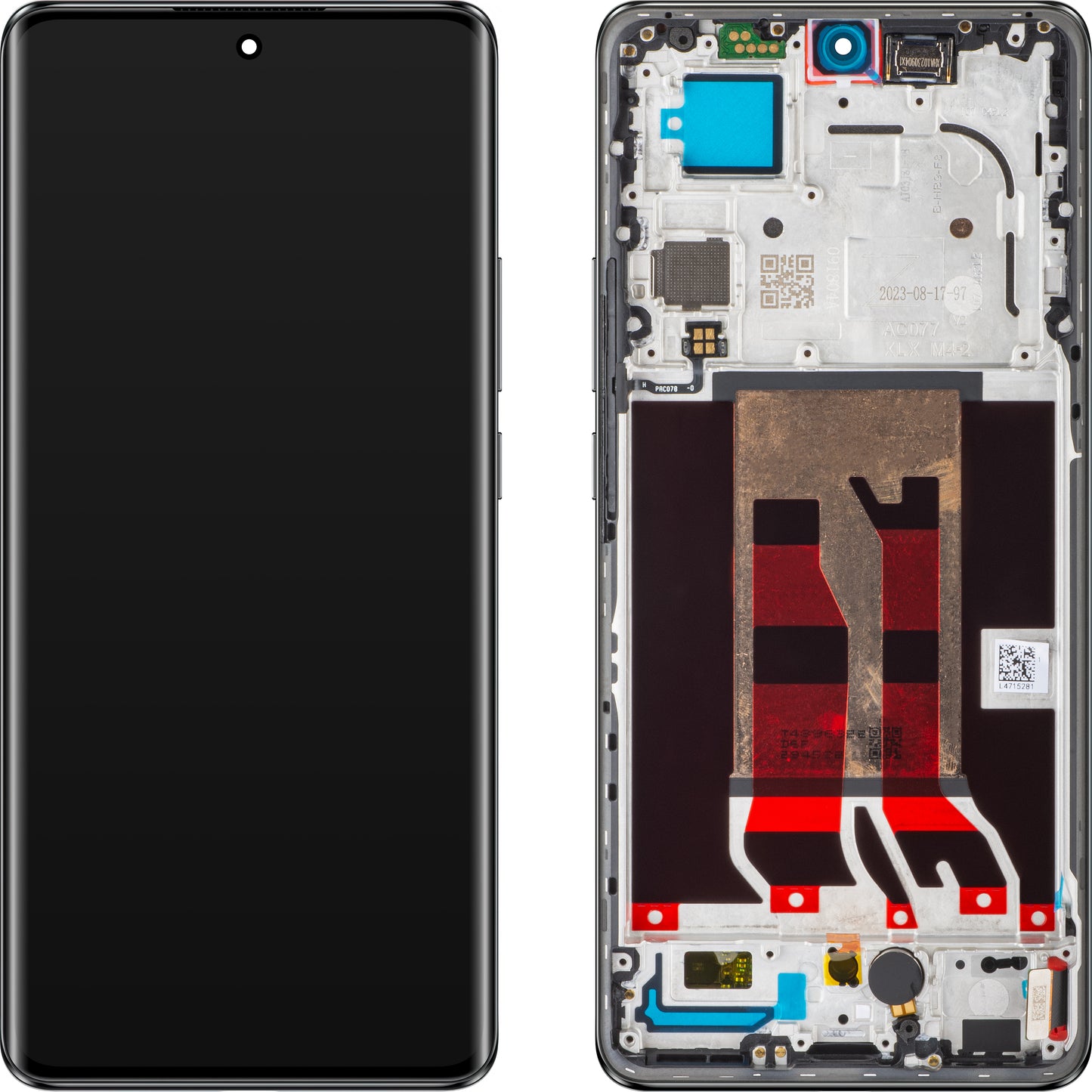 Oppo Reno10 Pro berøringsskjerm med ramme, svart (sølvgrå), servicepakke 621029000057