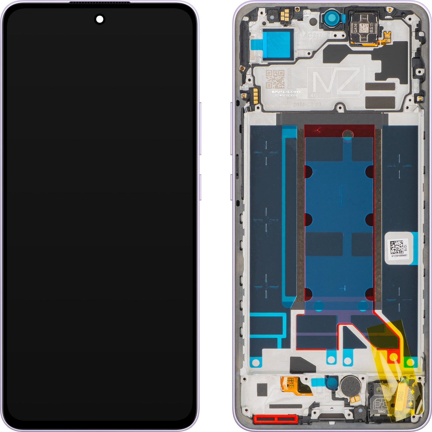 Display med Touchscreen Oppo Reno13 FS 5G / Reno13 F, med Ramme, Lilla (Plume Purple), Service Pack 621029000450
