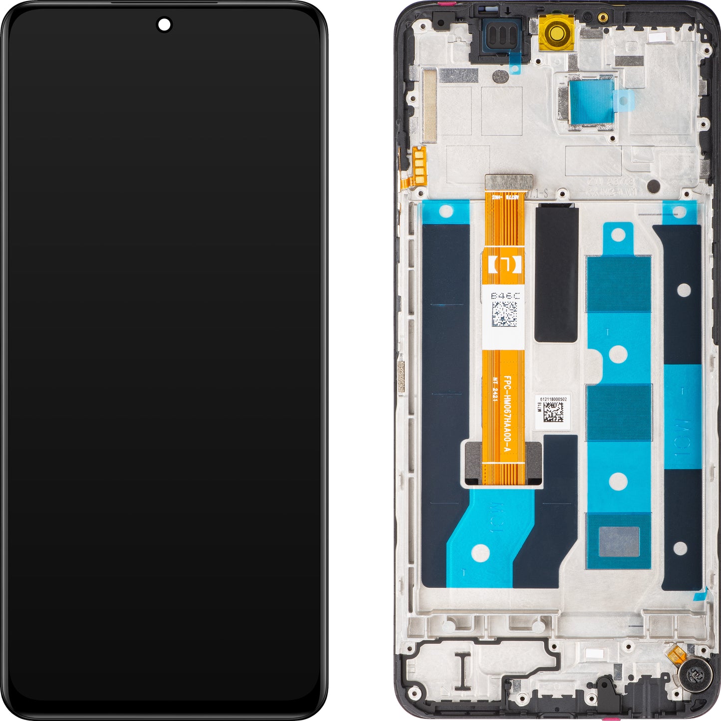 Realme 12x berøringsskjerm med ramme, glødende svart, servicepakke 621029000186