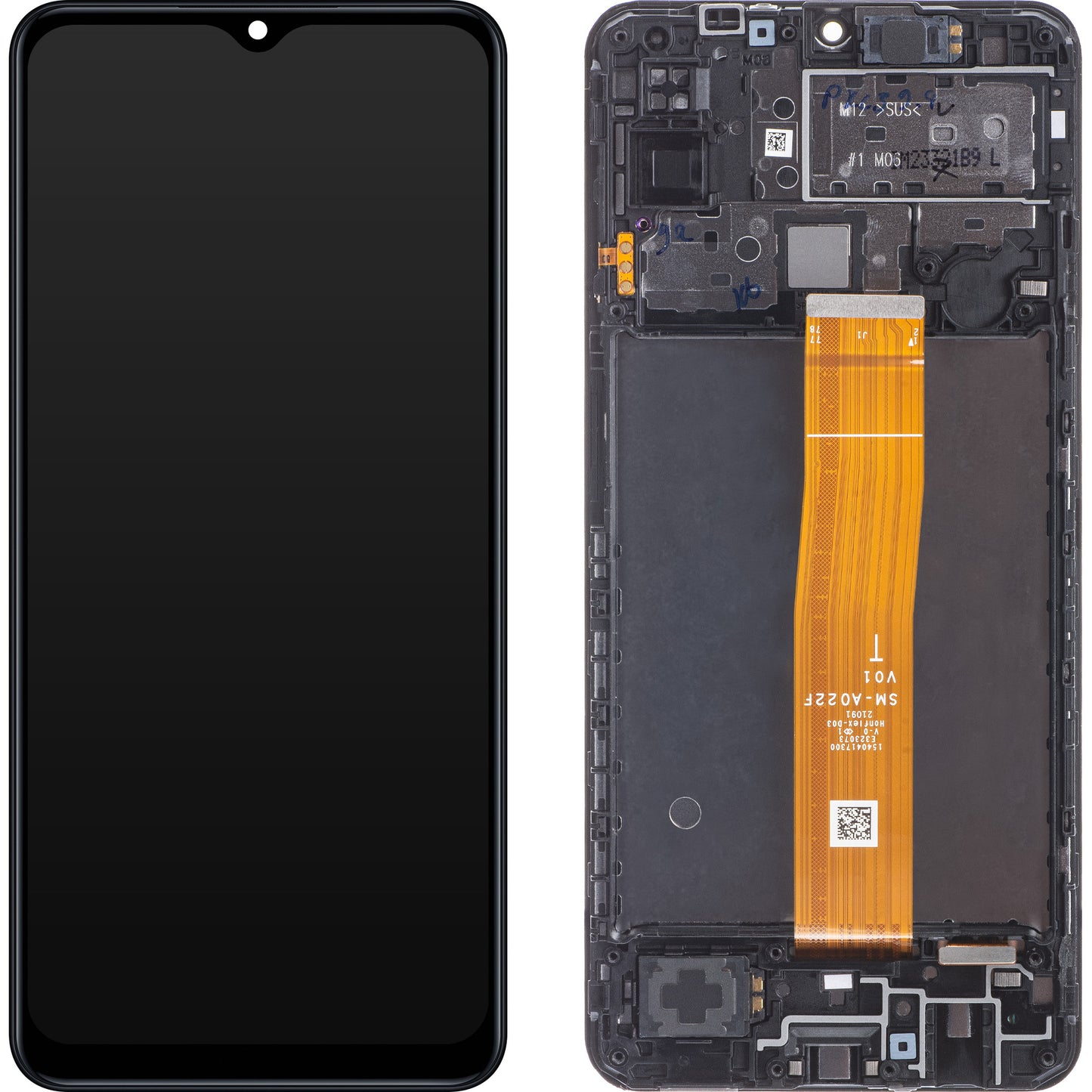 Samsung Galaxy M12 M127 berøringsskjermdisplay med ramme, svart, Swap GH82-25042A