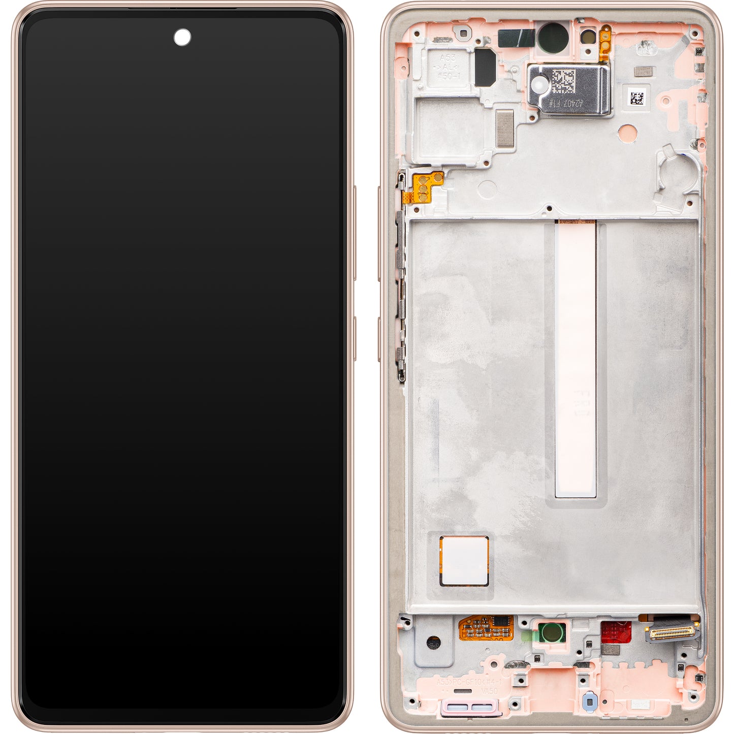 Samsung Galaxy Galaxy A53 5G A536 berøringsskjerm med ramme, oransje (fersken), Servicepakke GH82-28024D Servicepakke GH82-28024D