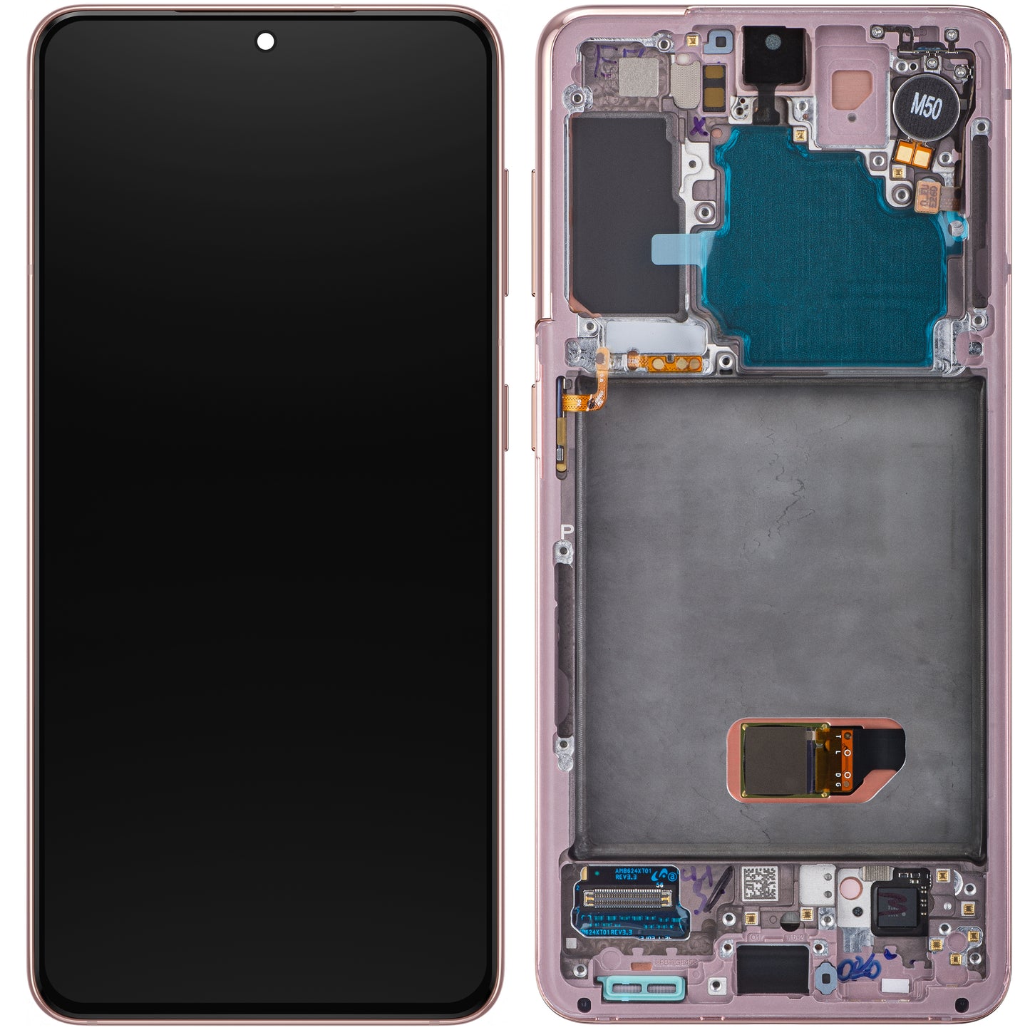 Berøringsskjerm Samsung Galaxy S21 5G G991, med ramme, rosa, servicepakke GH82-27255D