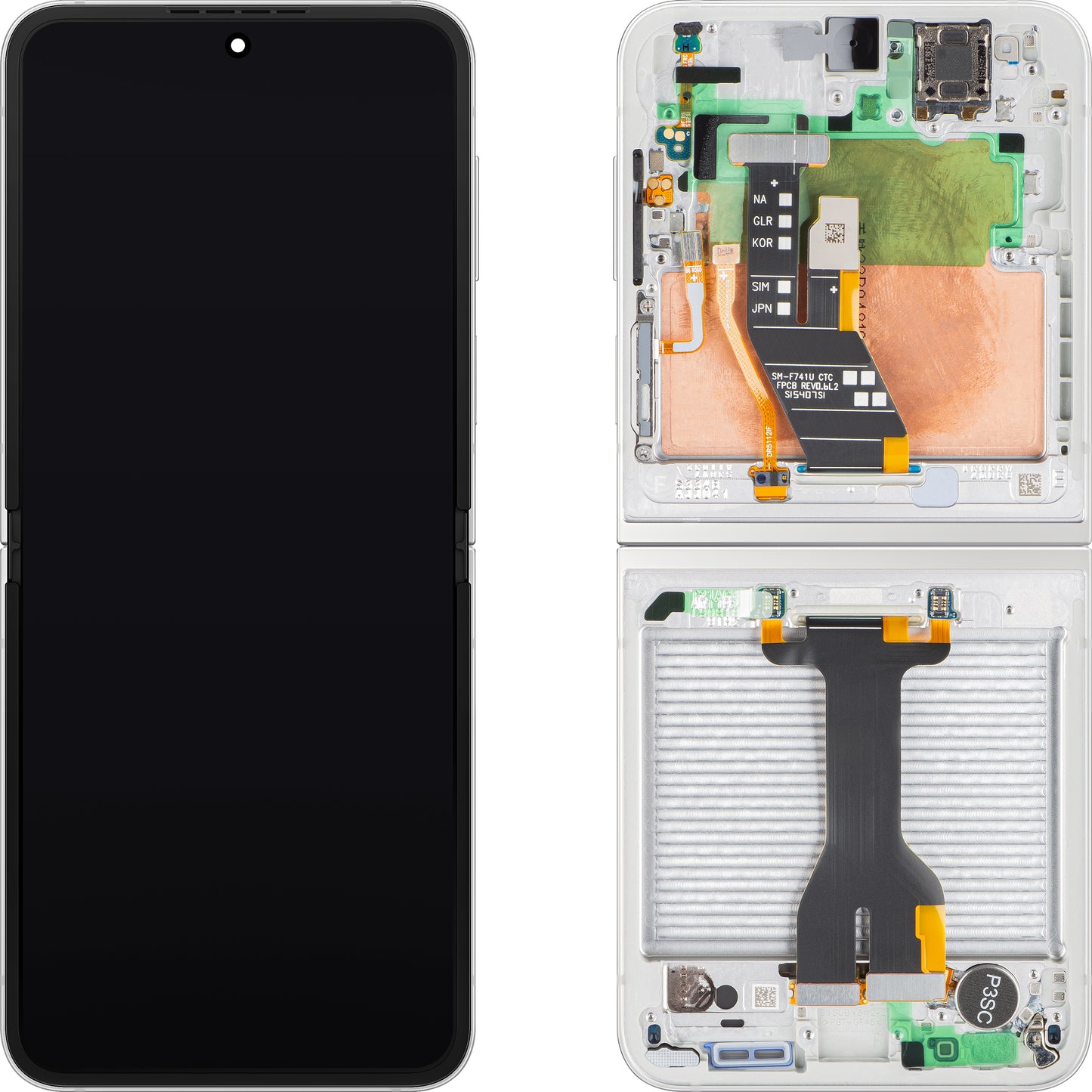 Display med Touchscreen Samsung Galaxy Z Flip6 F741, med ramme, Sub Inner, Hvit, Service Pack GH82-35014F