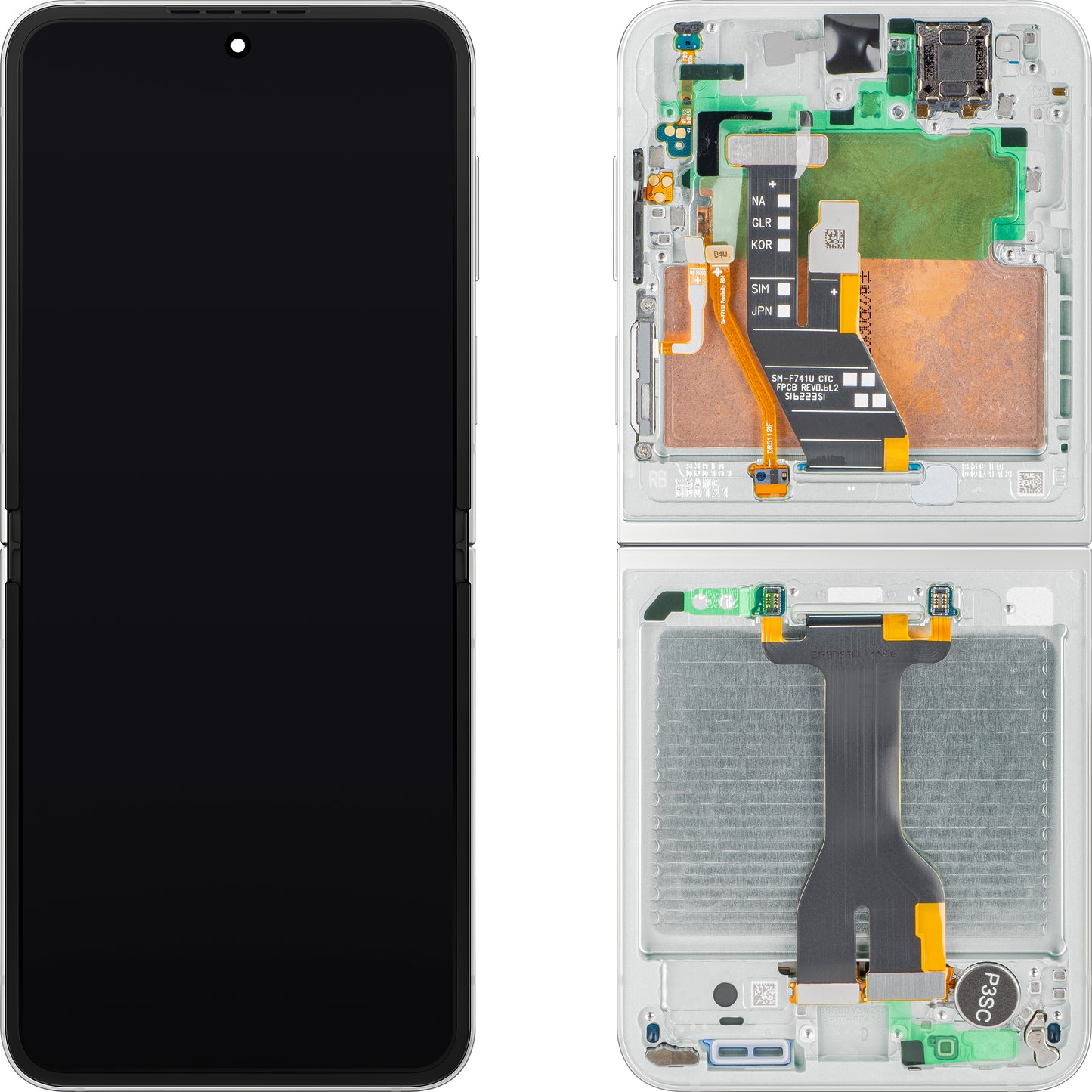Display med Touchscreen Samsung Galaxy Z Flip7 FE F761, med ramme, Under Inner, Hvit, Servicepakke GH82-37734B