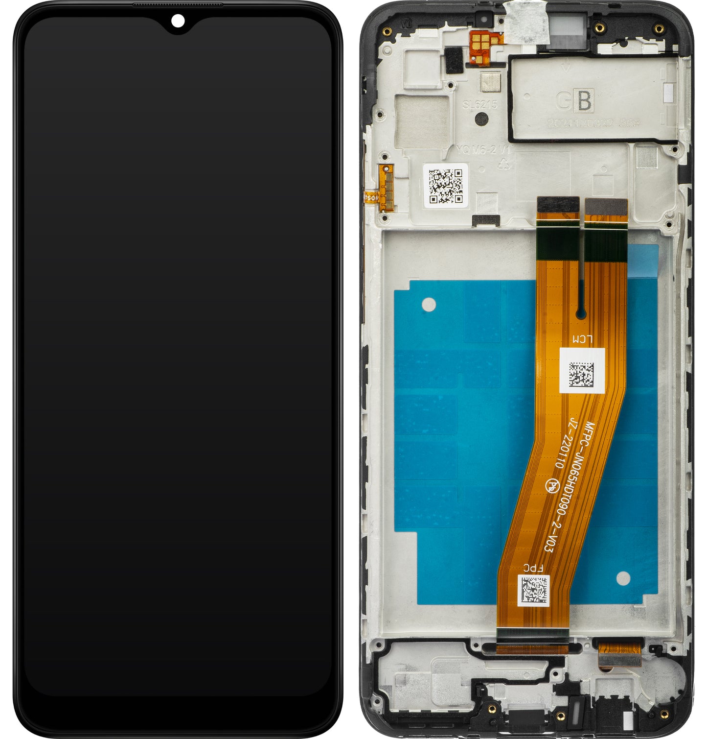 Berøringsskjerm Samsung Galaxy A03 A035, med ramme, versjon F, svart, servicepakke GH81-21625A