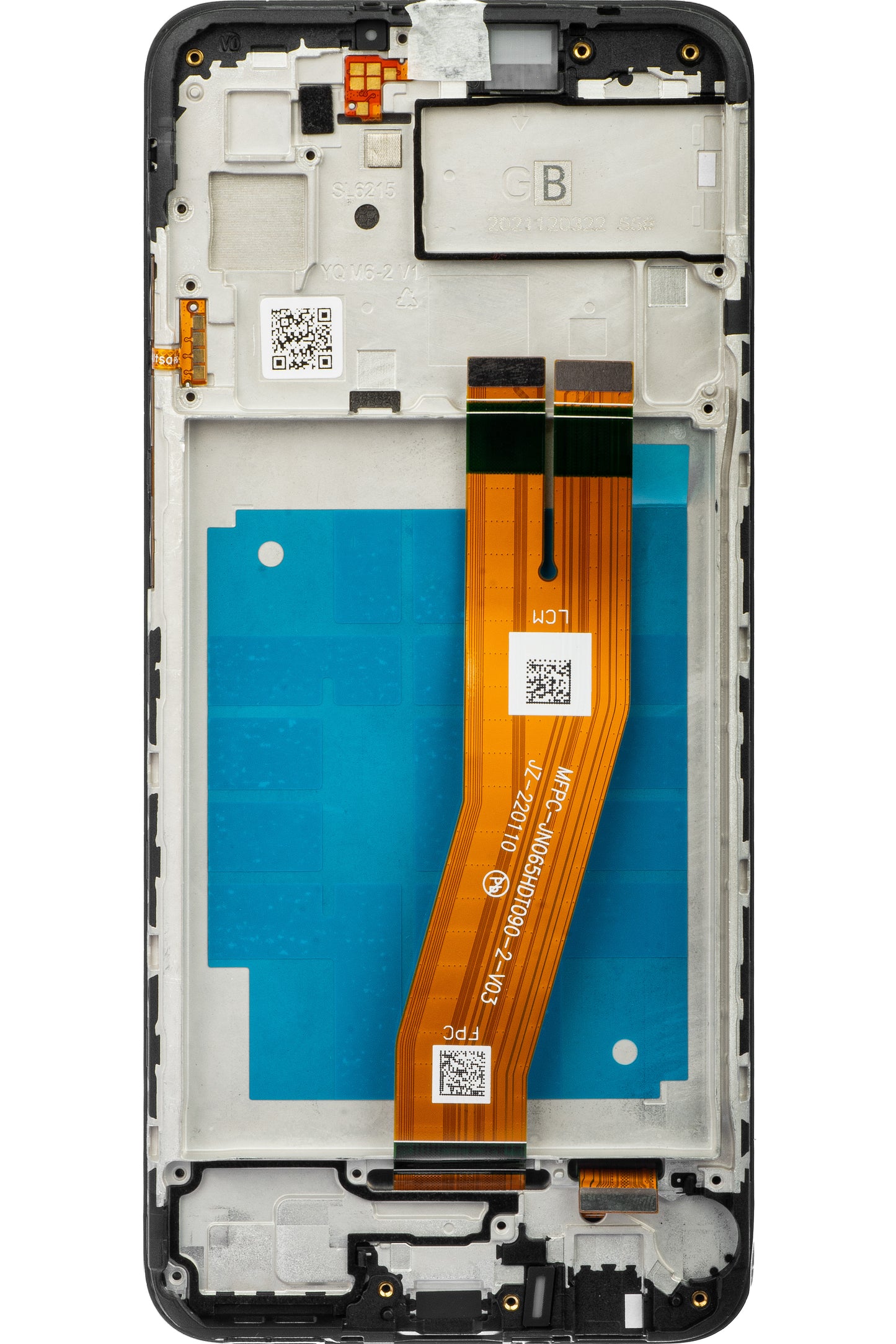 Berøringsskjerm Samsung Galaxy A03 A035, med ramme, versjon F, svart, servicepakke GH81-21625A