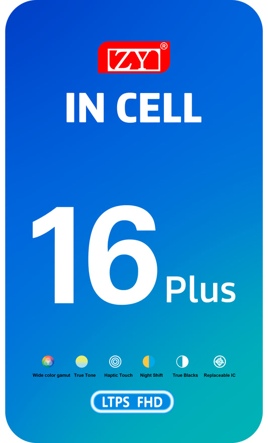 Display med ZY Touchscreen for Apple iPhone 16 Plus, med ramme, In-Cell LCD-versjon, Svart