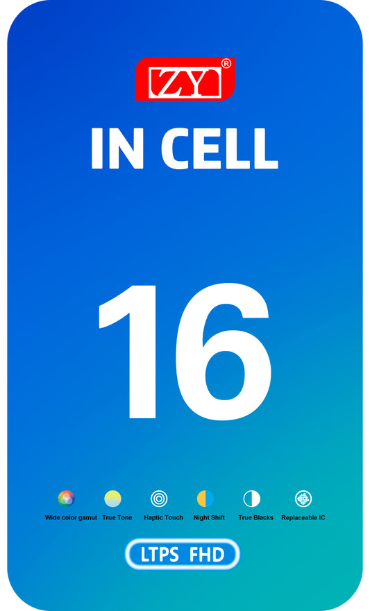 Display med ZY Touchscreen for Apple iPhone 16, med ramme, In-Cell LCD-versjon, Svart