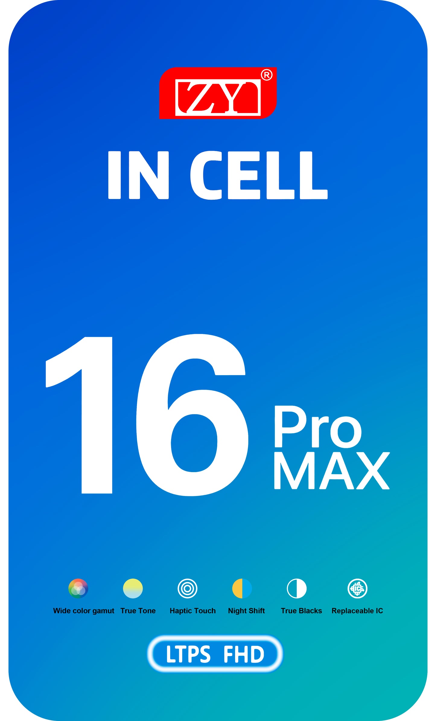 Display med ZY Touchscreen for Apple iPhone 16 Pro Max, med ramme, LCD In-Cell IC Movable versjon, Svart