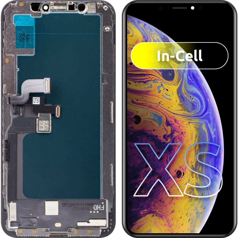 ZY berøringsskjerm for Apple iPhone XS, med ramme, In-Cell LCD-versjon, svart