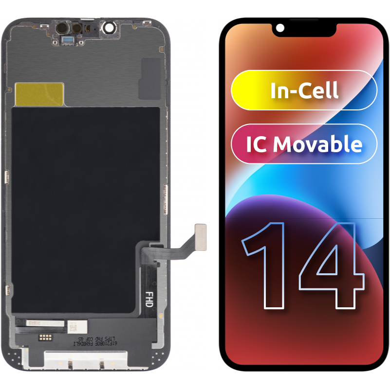ZY berøringsskjerm for Apple iPhone 14, med ramme, In-Cell IC Movable LCD-versjon, svart