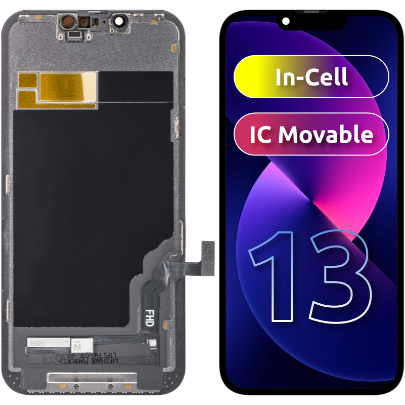 ZY berøringsskjerm for Apple iPhone 13, med ramme, In-Cell IC Movable LCD-versjon, svart