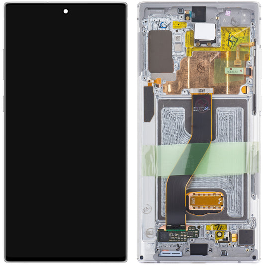 Berøringsskjerm Samsung Galaxy Note 10+ 5G N976 / Note 10+ N975, med ramme, hvit, servicepakke GH82-20838B