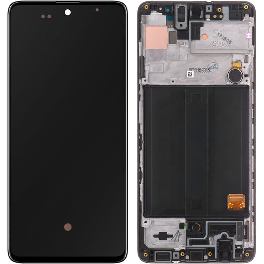 Berøringsskjerm Samsung Galaxy A51 A515, med ramme, svart, servicepakke GH82-2161669A