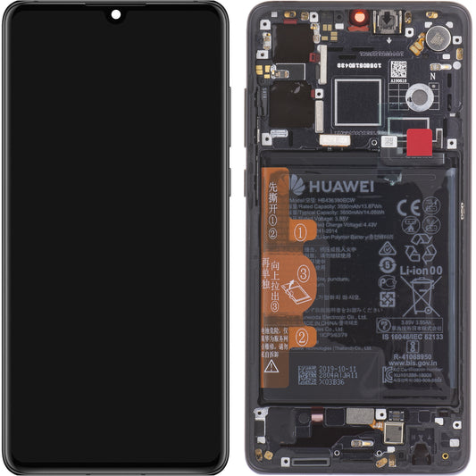 Berøringsskjerm Huawei P30, med ramme og batteri, svart, servicepakke 02354HLT