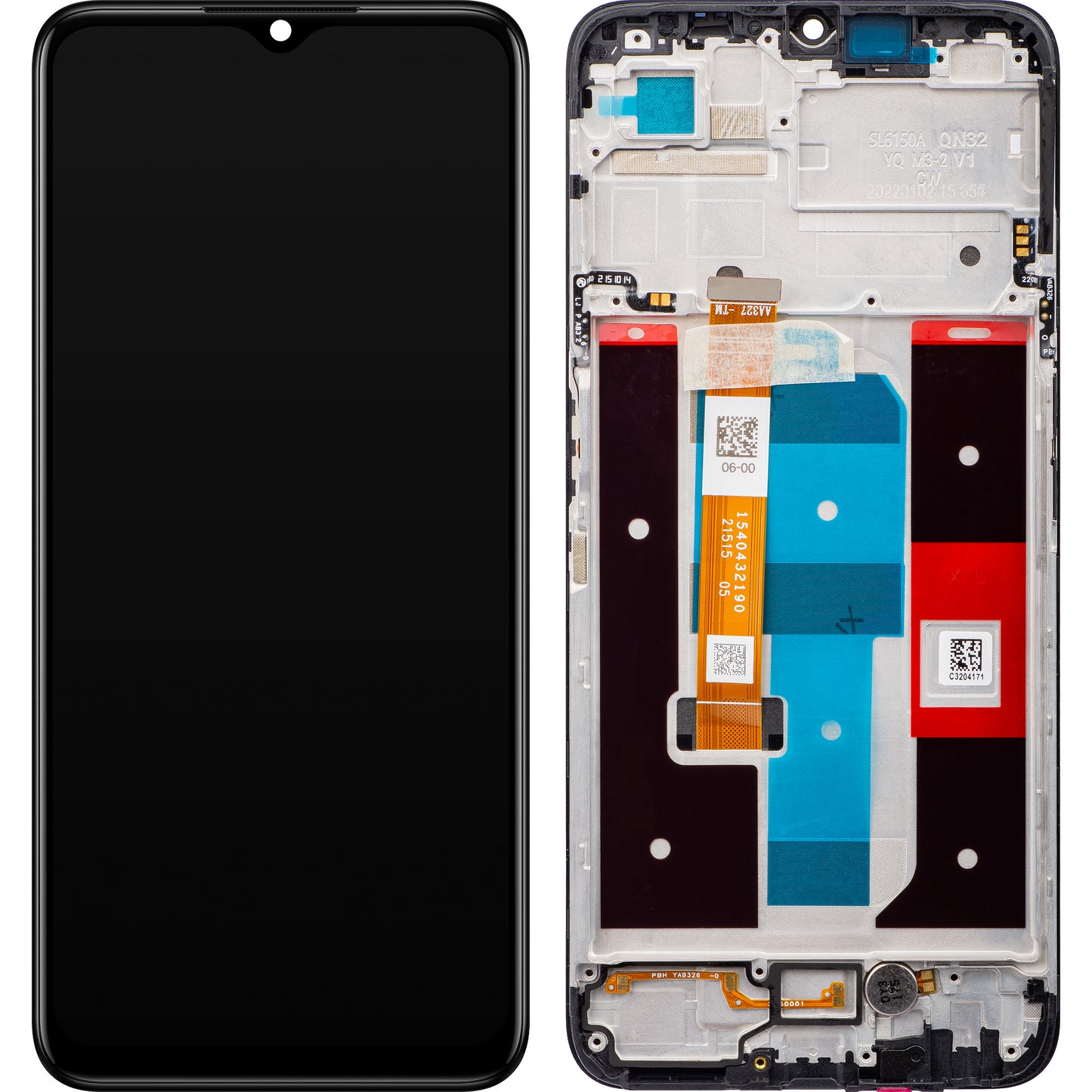 Berøringsskjerm Realme Narzo 50A Prime / C35, med ramme, svart, servicepakke 4130056