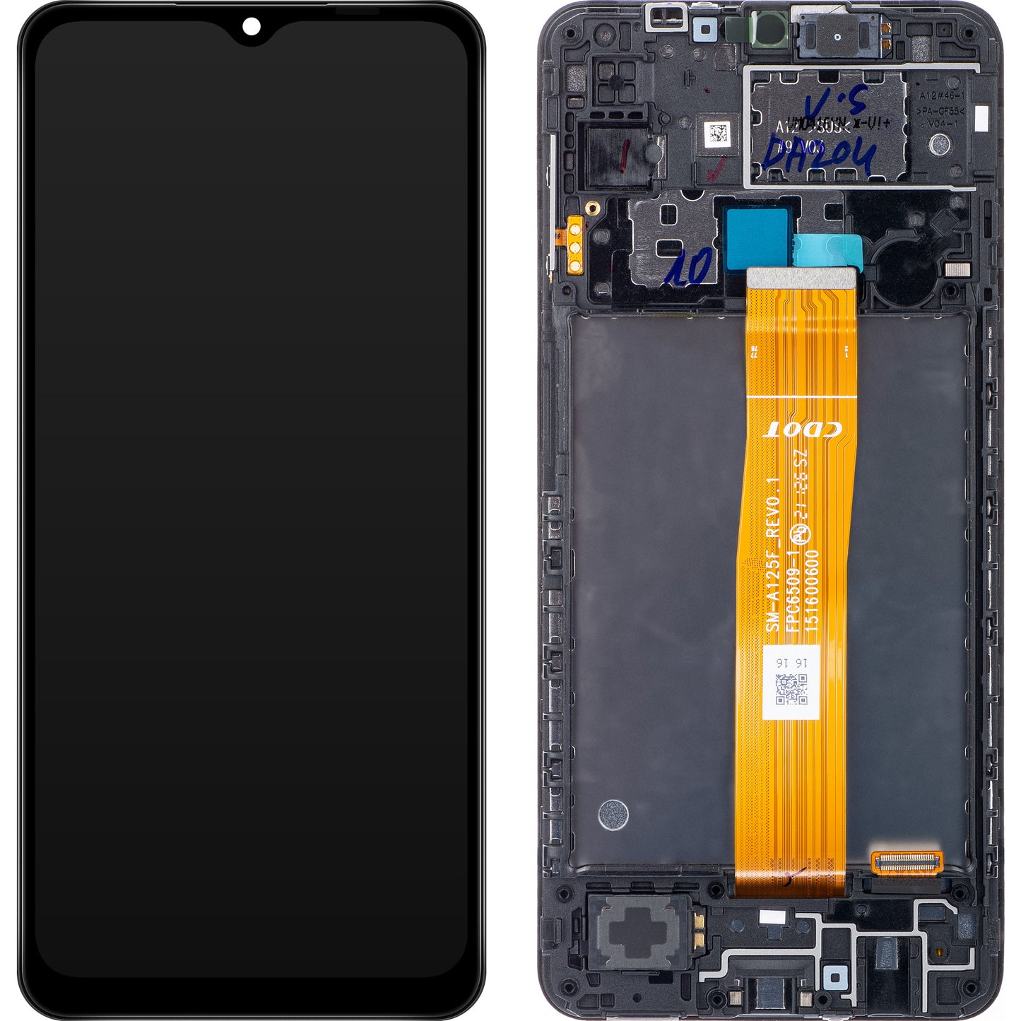 Berøringsskjerm Samsung Galaxy A12 A125, med ramme, svart, servicepakke GH82-24491A