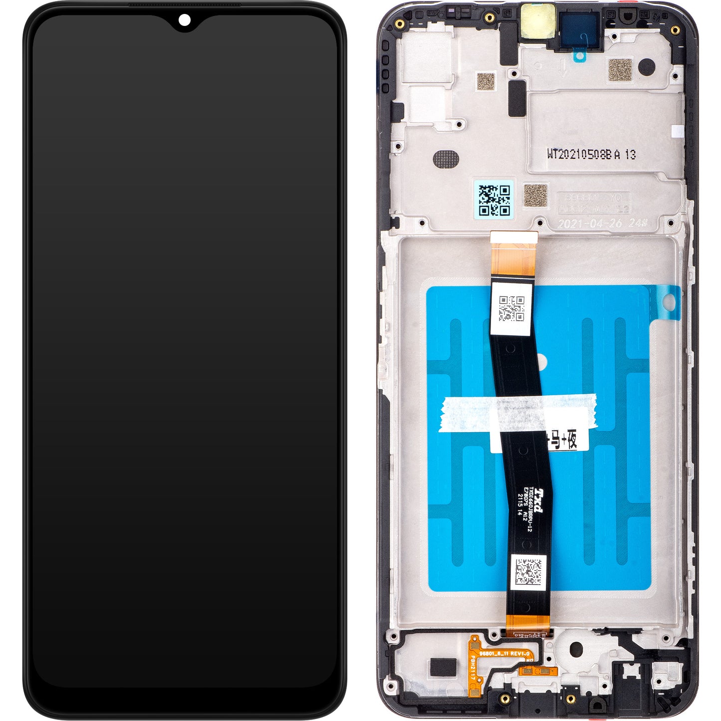 Berøringsskjerm Samsung Galaxy A22 5G A226, med ramme, svart, servicepakke GH81-20694A