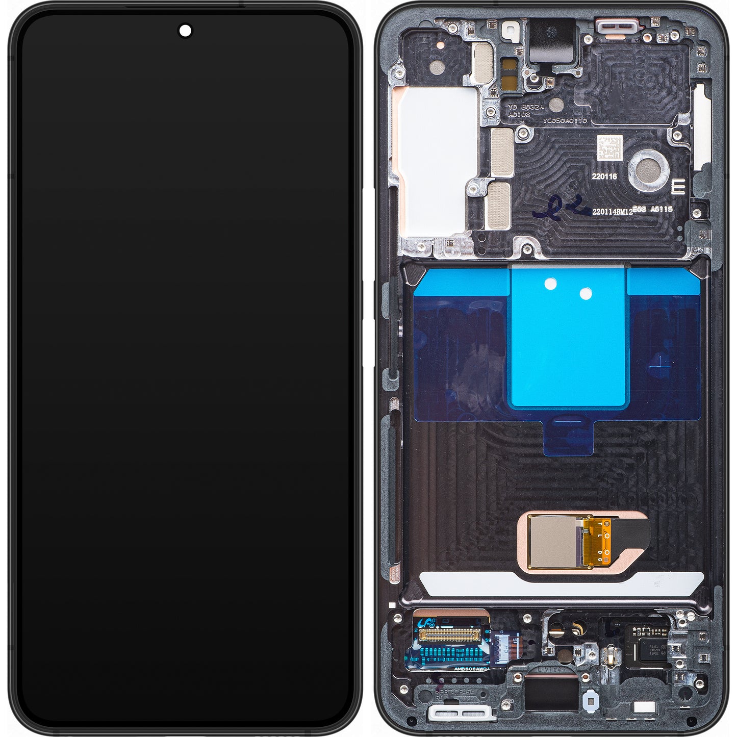 Samsung Galaxy S22 5G berøringsskjerm S901, med ramme, svart, servicepakke GH82-2757521A