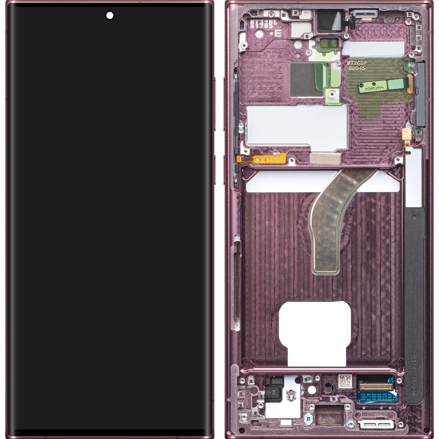 Berøringsskjerm Samsung Galaxy S22 Ultra 5G S908, med ramme, lilla, servicepakke GH82-2747488B