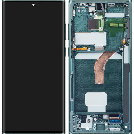 Berøringsskjerm Samsung Galaxy S22 Ultra 5G S908, med ramme, grønn, servicepakke GH82-2747488D