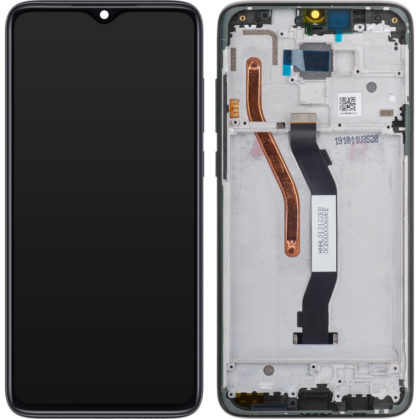 Xiaomi Redmi Note 8 Pro berøringsskjerm med ramme, svart, Servicepakke 56000500500G700