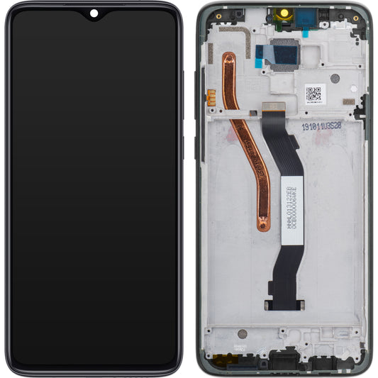 Xiaomi Redmi Note 8 Pro berøringsskjerm med ramme, svart, Servicepakke 56000500500G700