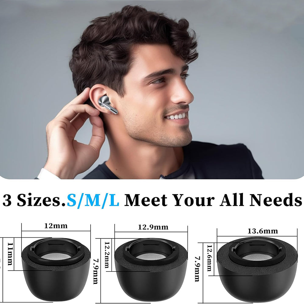 Techsuit ET3 propper for Samsung Galaxy Buds3 Pro, Størrelse S / M / L, Svarte