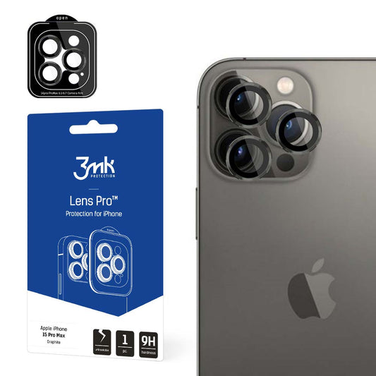 3MK Beskyttelsesfilm for baksidekamera til Apple iPhone 15 Pro Max, svart, glassbeskyttet, svart