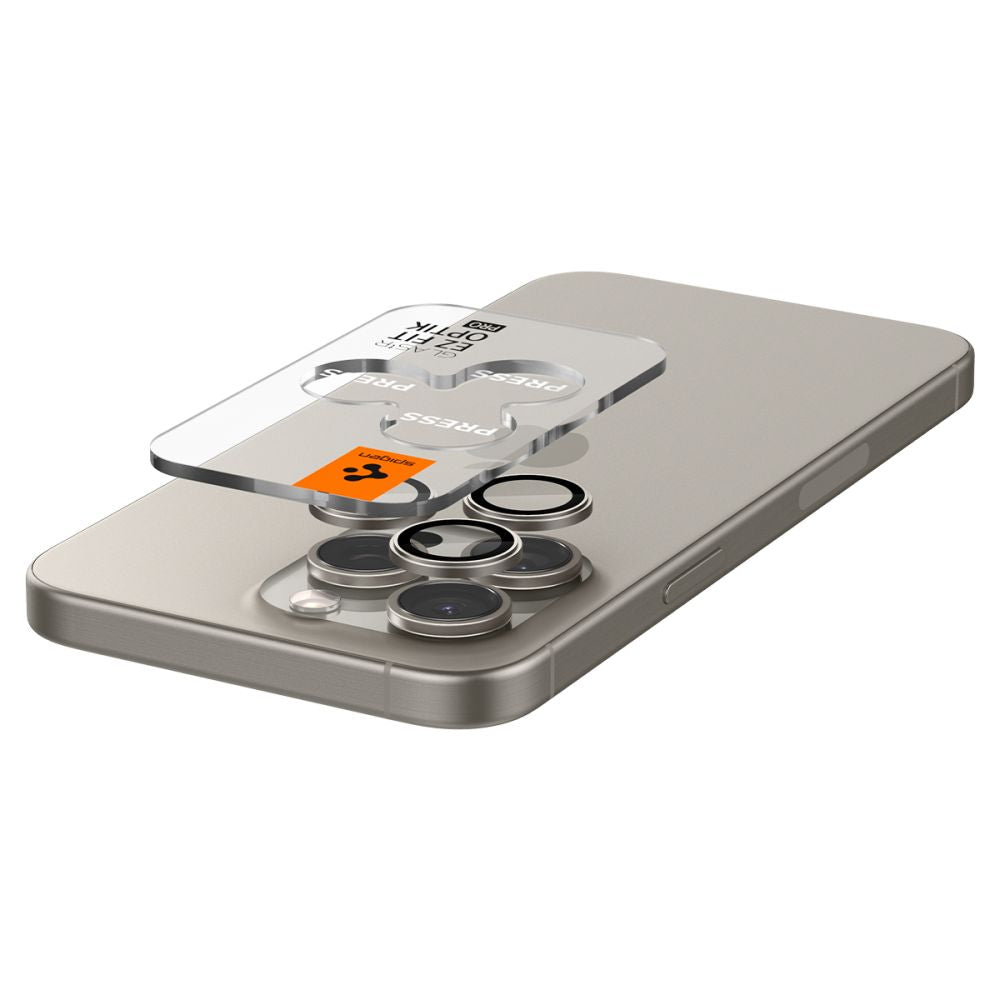 Beskyttelsesfilm for bakre kamera Spigen GlastR EZ FIT Optik Pro for Apple iPhone 16 Pro Max, Herdet glass, Sett med 2 stykker, Grå AGL07163