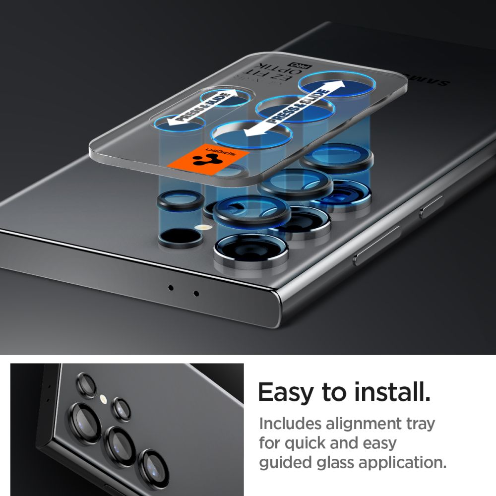 Beskyttelsesfilm for bakre kamera Spigen GlastR EZ FIT Optik Pro for Samsung Galaxy S24 Ultra S928, Herdet glass, Sett med 2 stykker, Svart