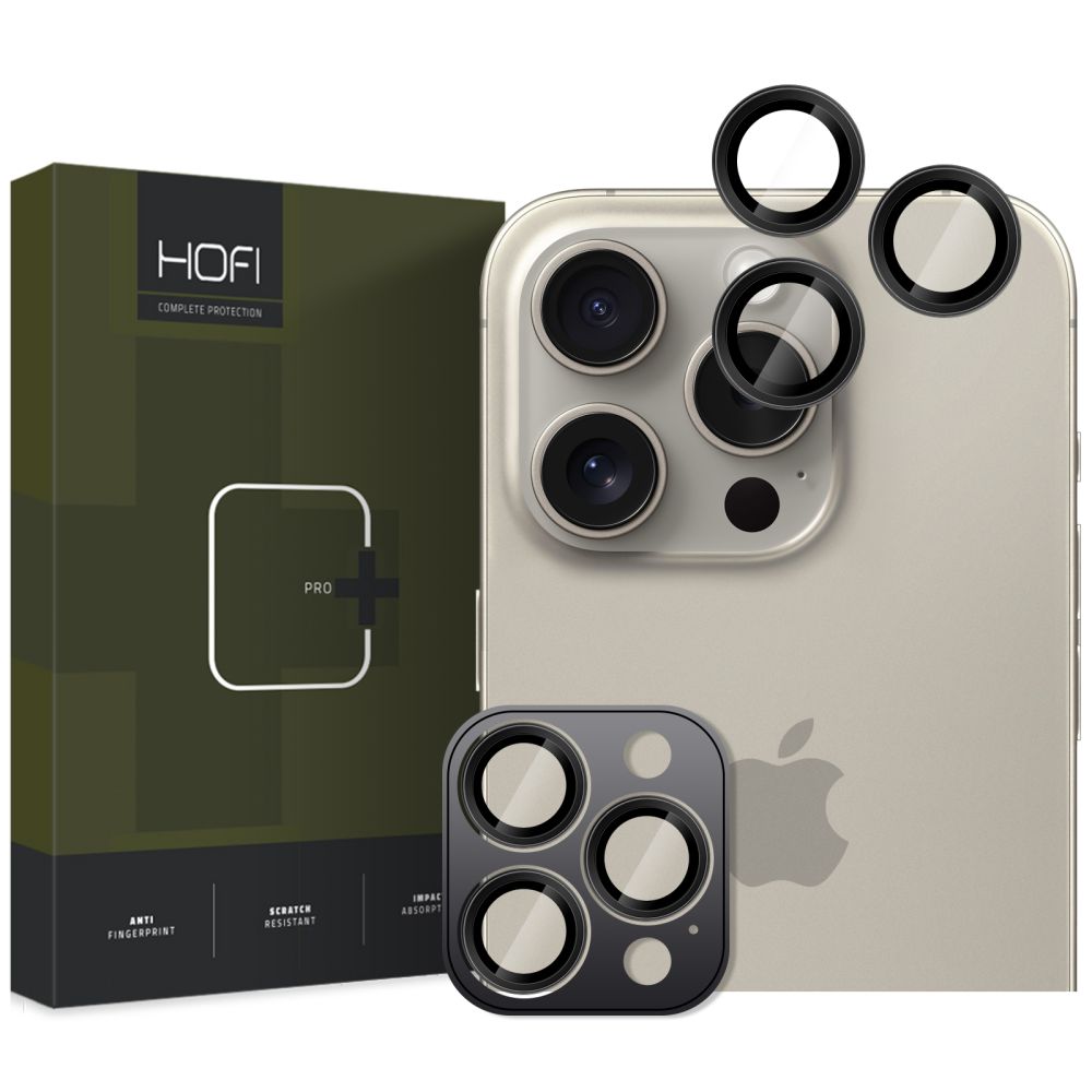 Beskyttelsesfolie for bakre kamera HOFI CamRing PRO+ for Apple iPhone 16 Pro Max / 16 Pro, Herdet glass, Svart