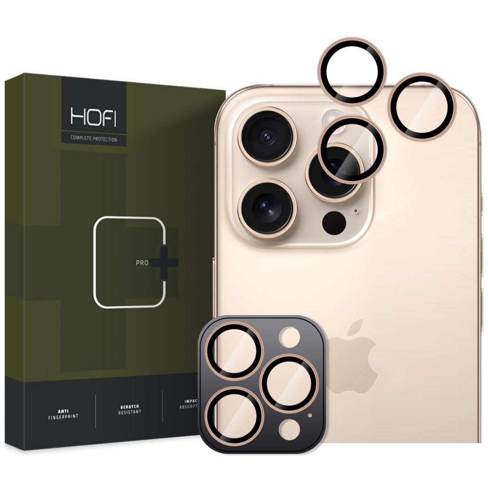 Beskyttelsesfolie for bakre kamera HOFI CamRing PRO+ for Apple iPhone 17 Pro / 16 Pro Max / 16 Pro, Herdet glass, Gull