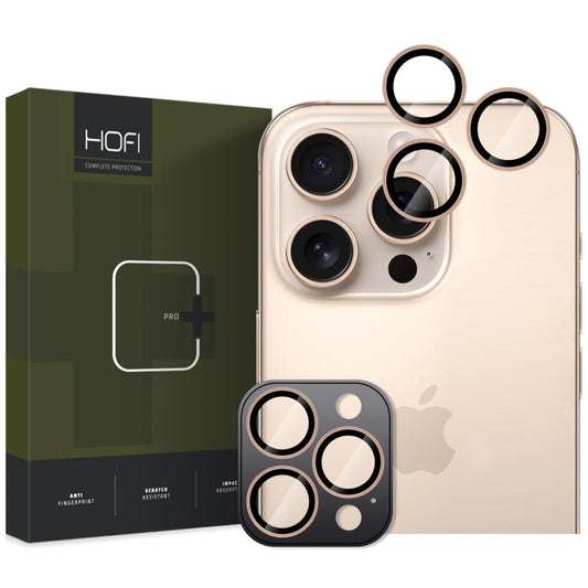 HOFI CamRing PRO+ beskyttelsesfilm for bakre kamera til Apple iPhone 16 Pro Max / 16 Pro, glassbeskyttet, gull