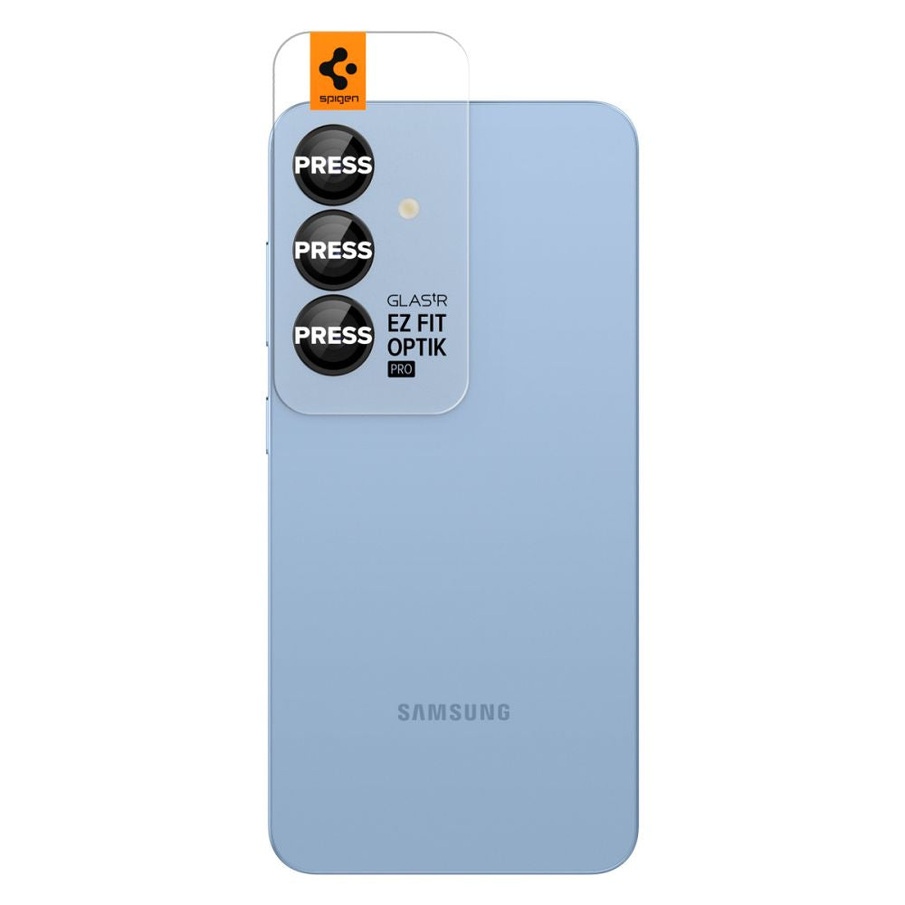 Beskyttelsesfilm for bakre kamera Spigen GlastR EZ FIT Optik Pro HD for Samsung Galaxy S25 S931, Herdet glass, Sett med 2 stykker, Svart AGL09092
