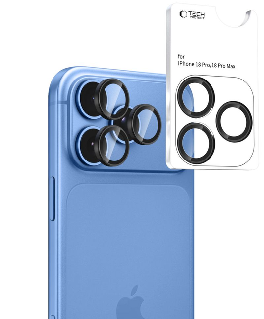 Beskyttelsesfilm for bakre kamera Tech-Protect CamRing Fit+ for Apple iPhone 18 Pro / 18 Pro Max, Herdet glass, Svart