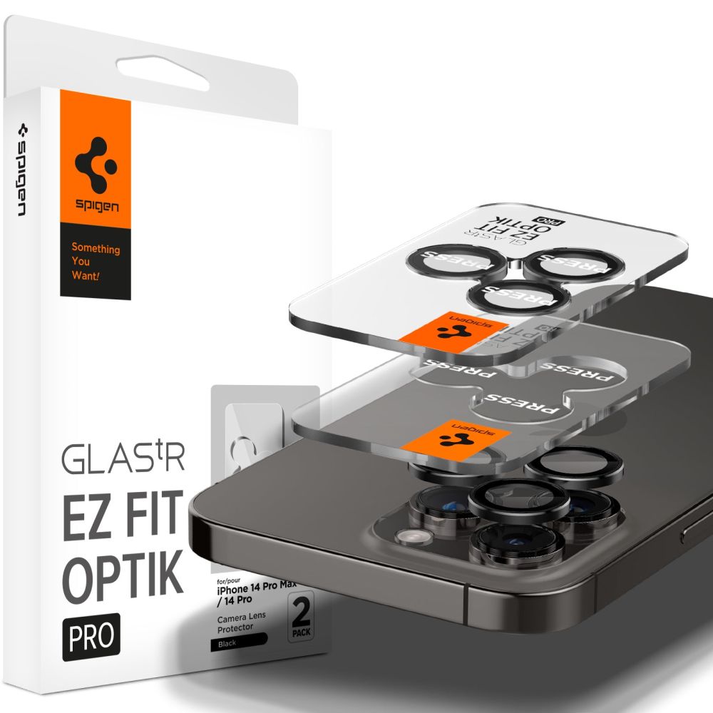 Beskyttelsesfilm for bakre kamera Spigen GlastR EZ FIT Optik Pro for Apple iPhone 17 Pro Max, Herdet glass, Sett med 2 stykker, Svart AGL05205