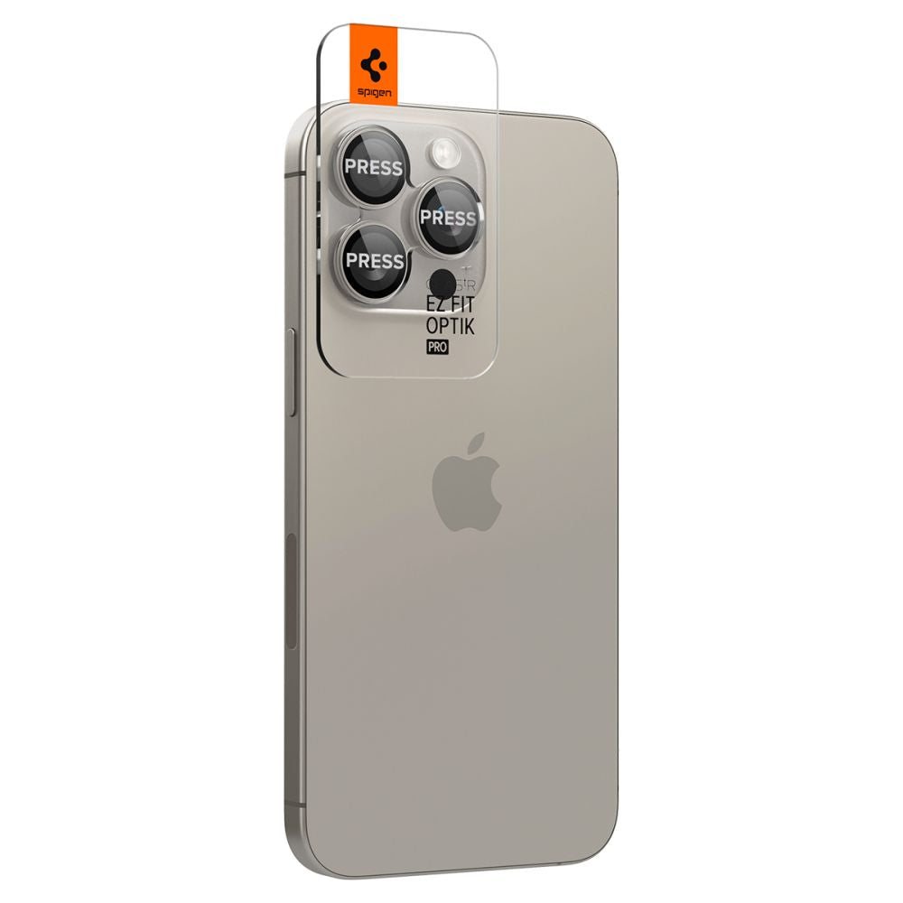 Beskyttelsesfilm for bakre kamera Spigen GlastR EZ FIT Optik Pro for Apple iPhone 16 Pro Max, Herdet glass, Sett med 2 stykker, Grå AGL07163
